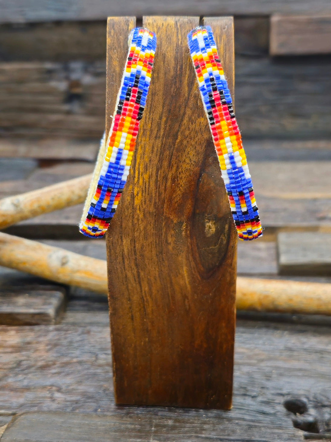 Large Beaded Hoop Earrings Dark Blue