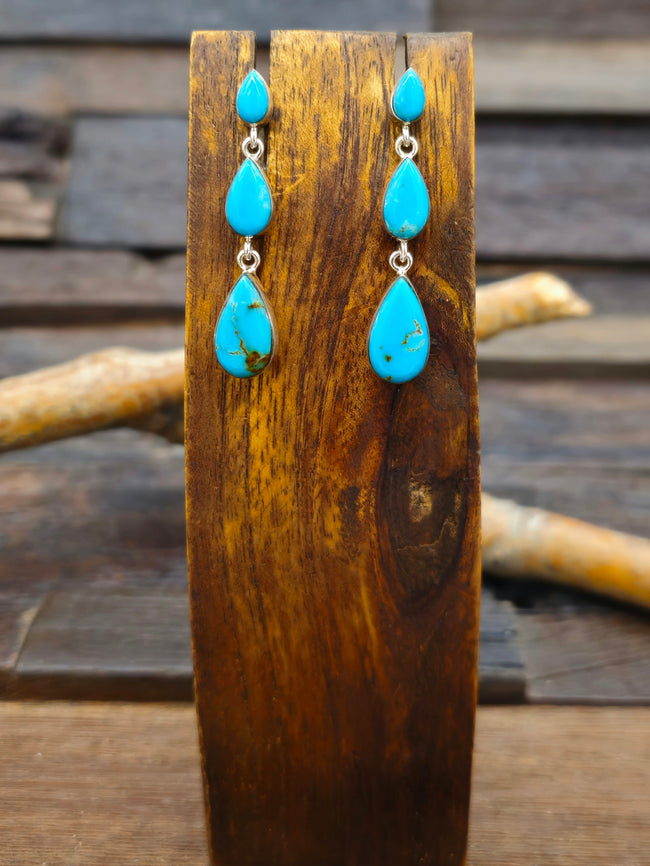 Three Stone Turquoise Sterling Silver Post Earrings by Elise Armstrong