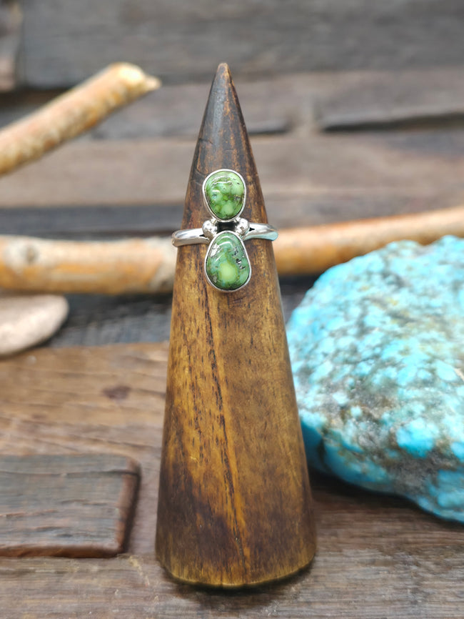 Two Stone Sterling Silver Sonoran Turquoise Ring  - Size 8