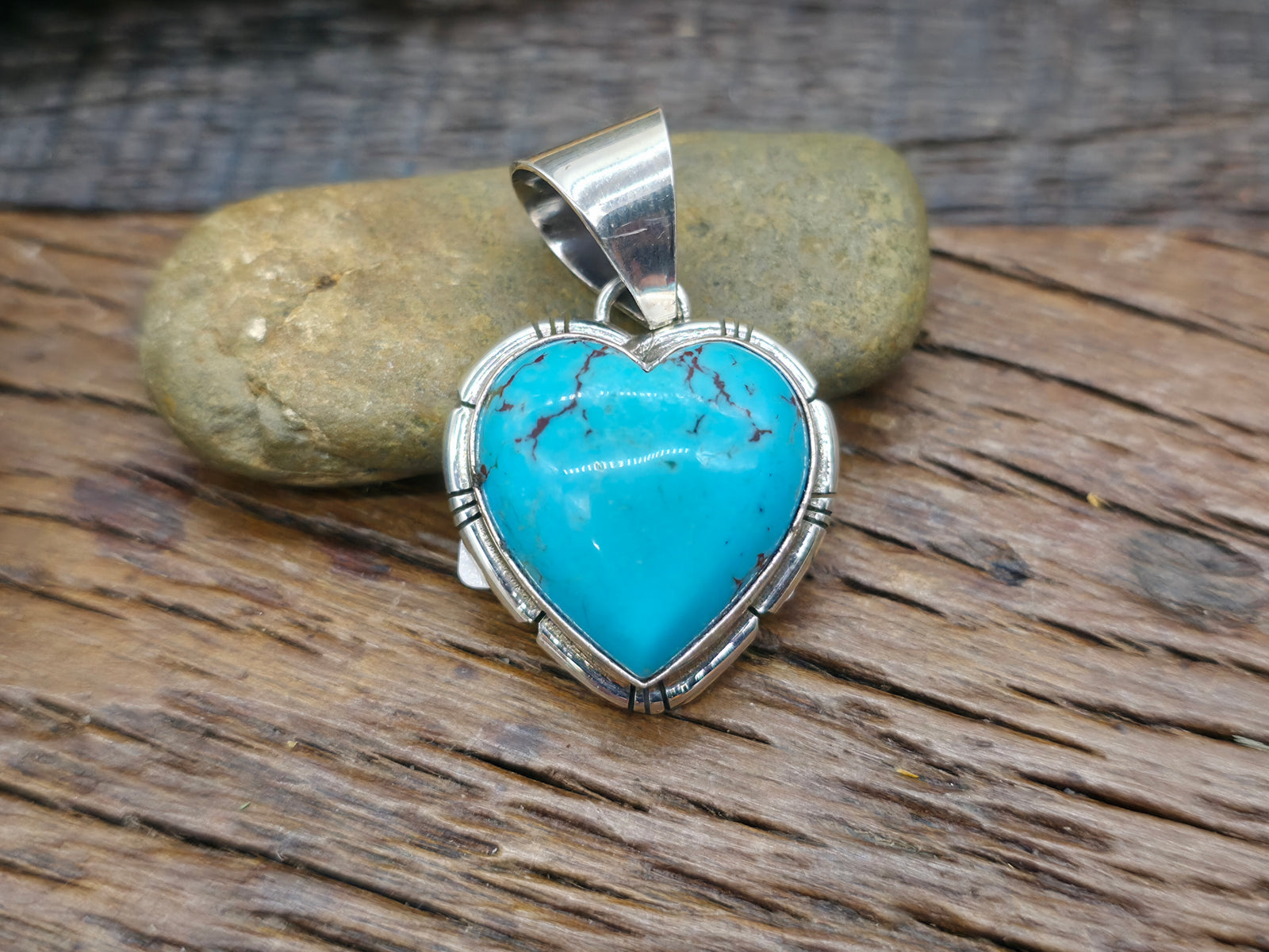 Sterling Silver Blue Turquoise Heart Pendant by SE - 1 1/2 in. by 1 in.