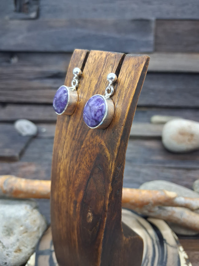 Charolite and Sterling Silver Oval Post Dangle Earring