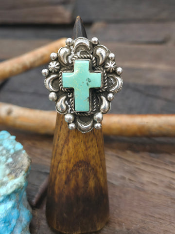 Sterling Silver and Turquoise CZ Ring - Size 6