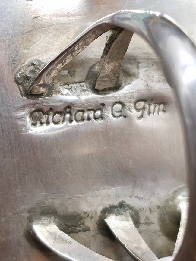 Large White Buffalo Sterling Silver Santa Fe Cross Statement Ring by Richard Jim - Size 9 1/2