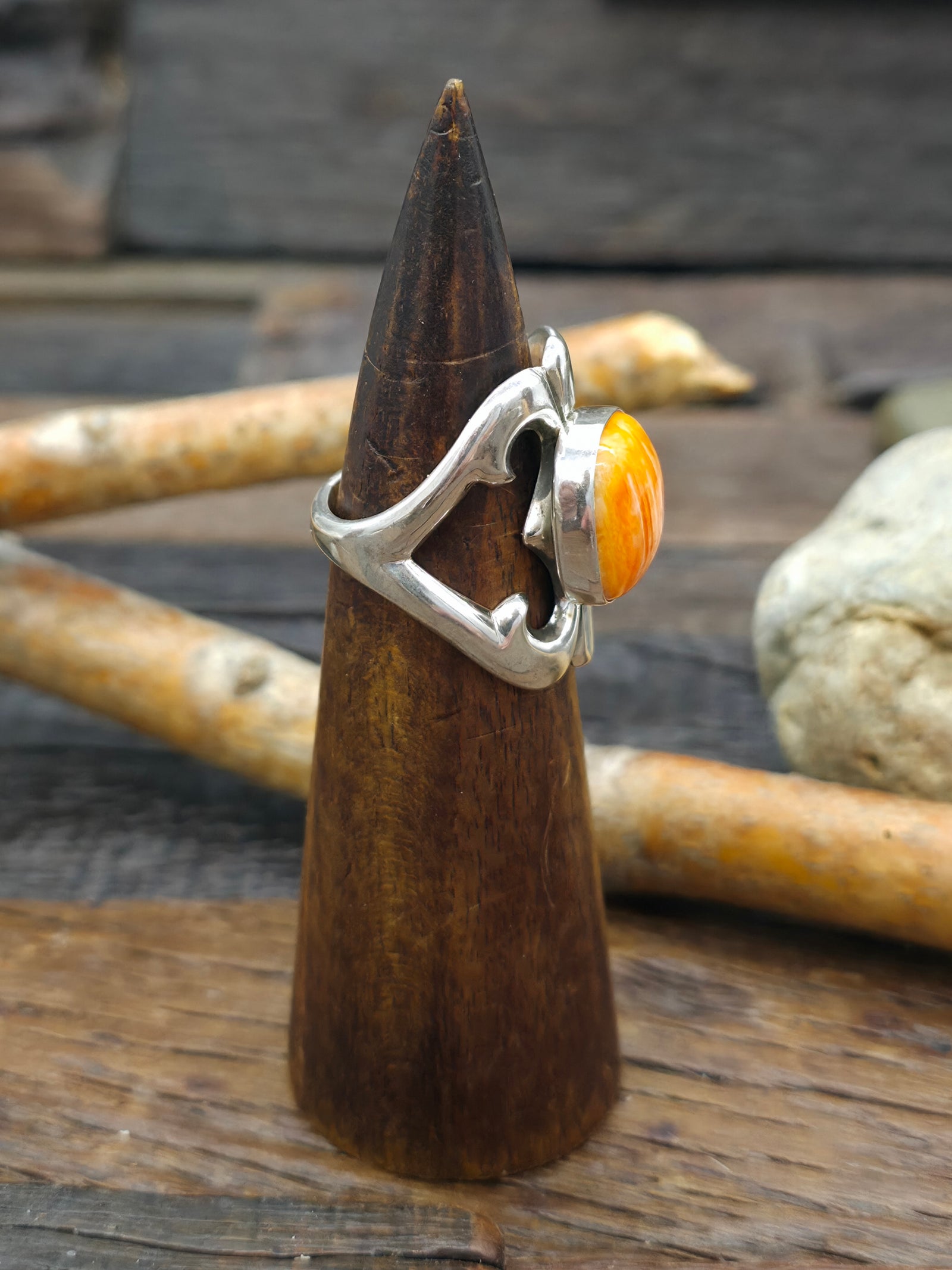 Cast Sterling Silver Spiny Oyster Ring by Kevin Yazzie - Size 10