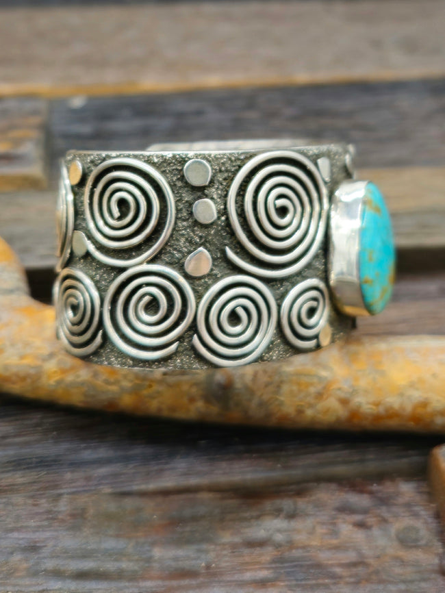 Alex Sanchez Sterling Silver & Turquoise Wide Cuff Bracelet