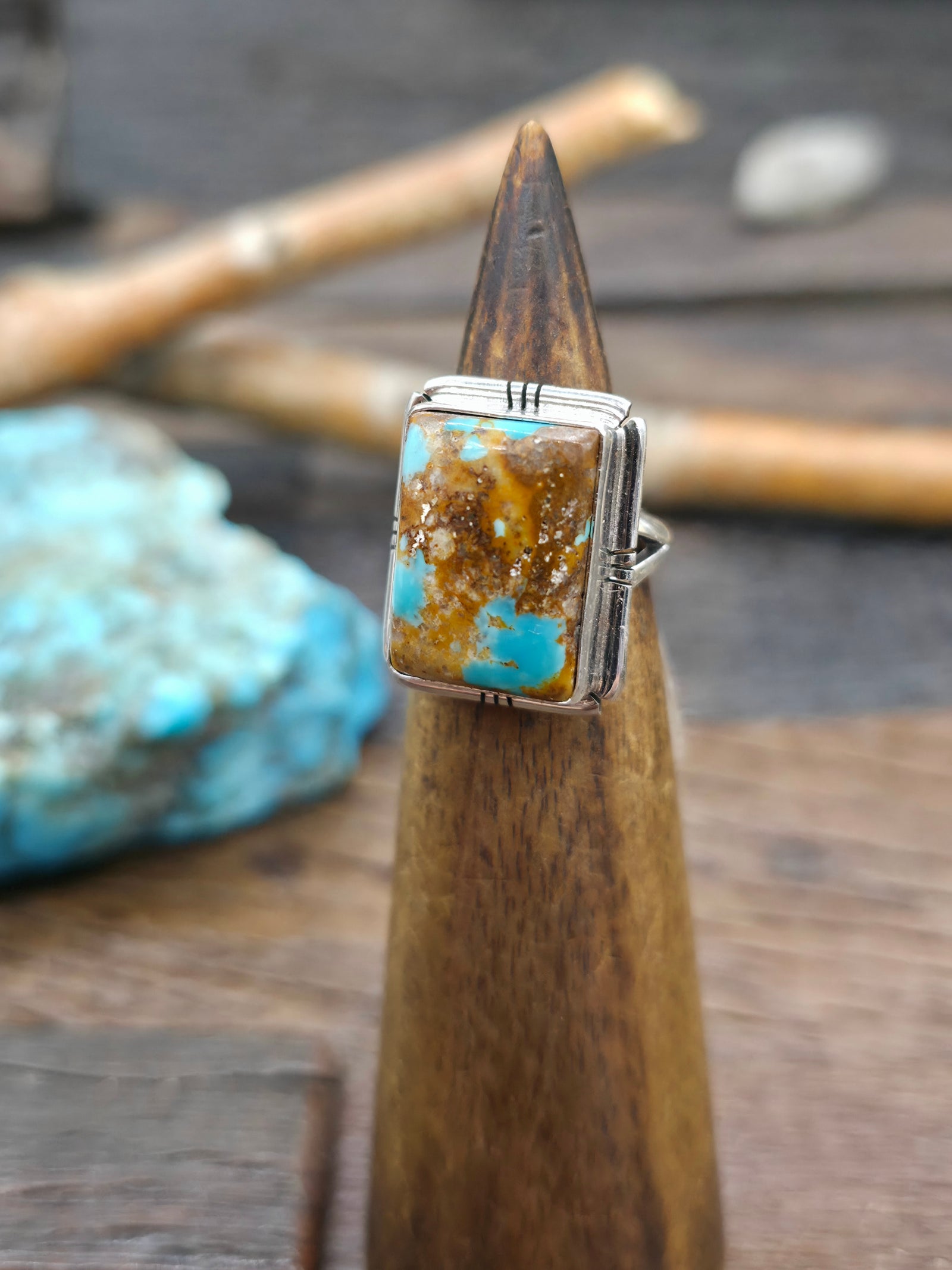 Rectangular Sterling Silver Turquoise Ring by "SE"- Size 7