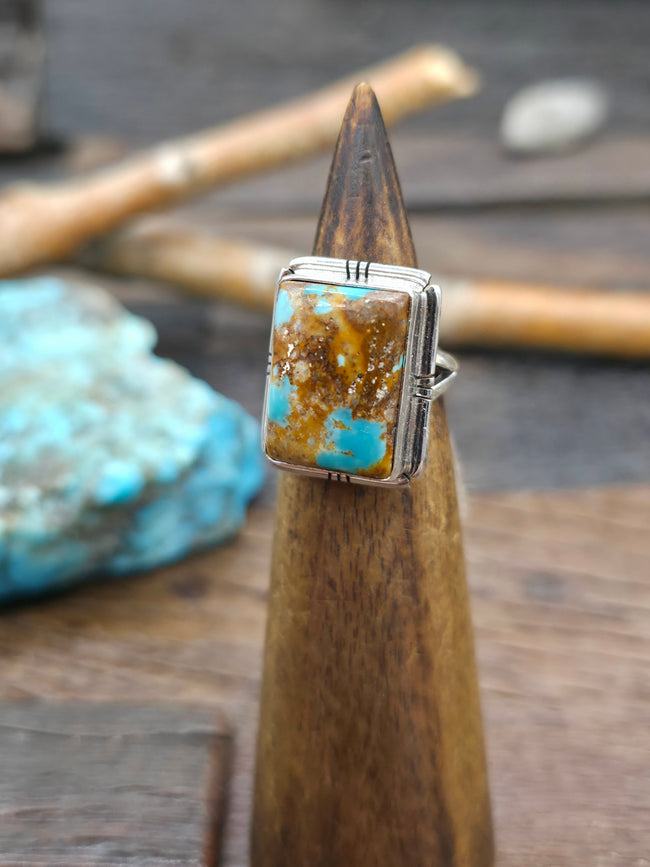 Rectangular Sterling Silver Turquoise Ring by "SE"- Size 7