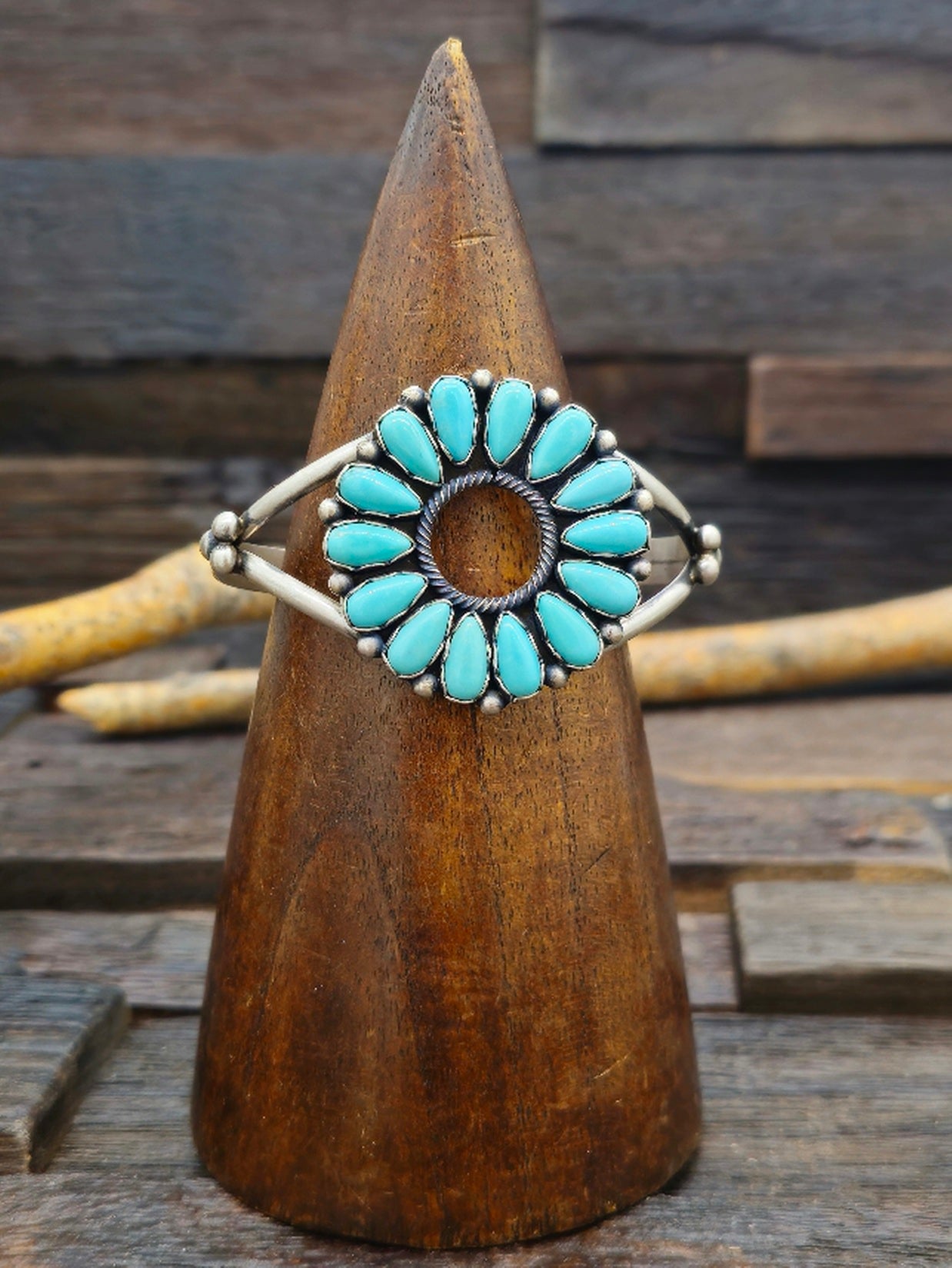 Circular Turquoise Cluster Bracelet by Harrison Bitsue