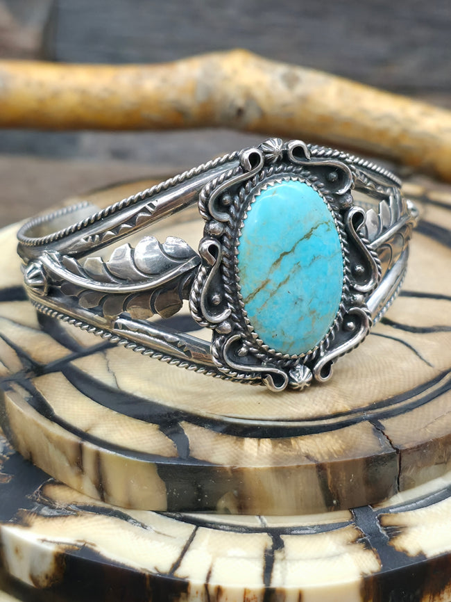 Turquoise and Sterling Silver Cuff by Brenda Jimenez - 6 1/2 in. with Gap