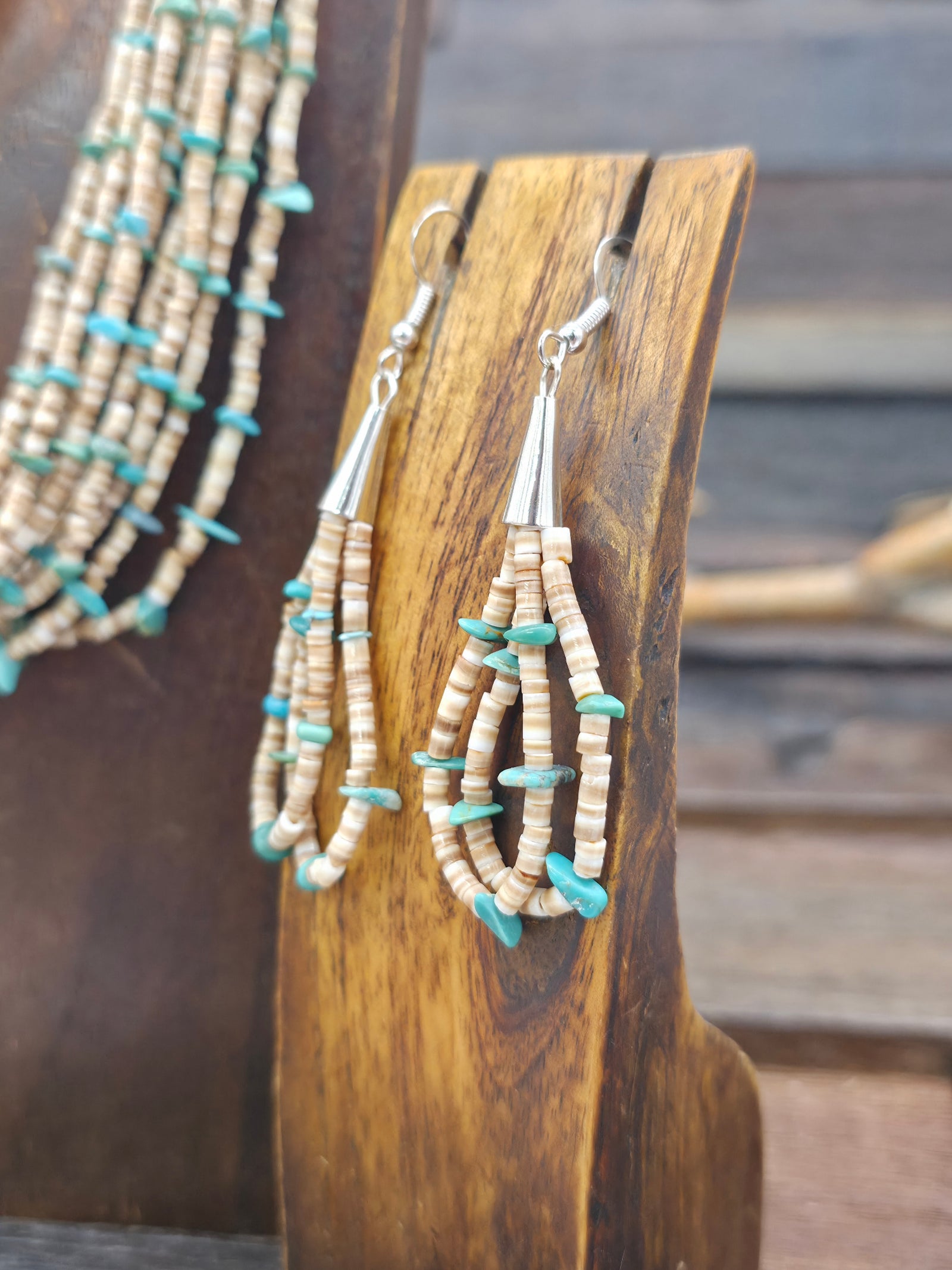 Ten Strand Heishi and Turquoise Nugget Necklace and Earring Set by Ramona Bird - 18 in.