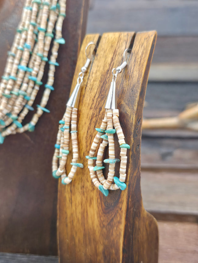 Ten Strand Heishi and Turquoise Nugget Necklace and Earring Set by Ramona Bird - 18 in.
