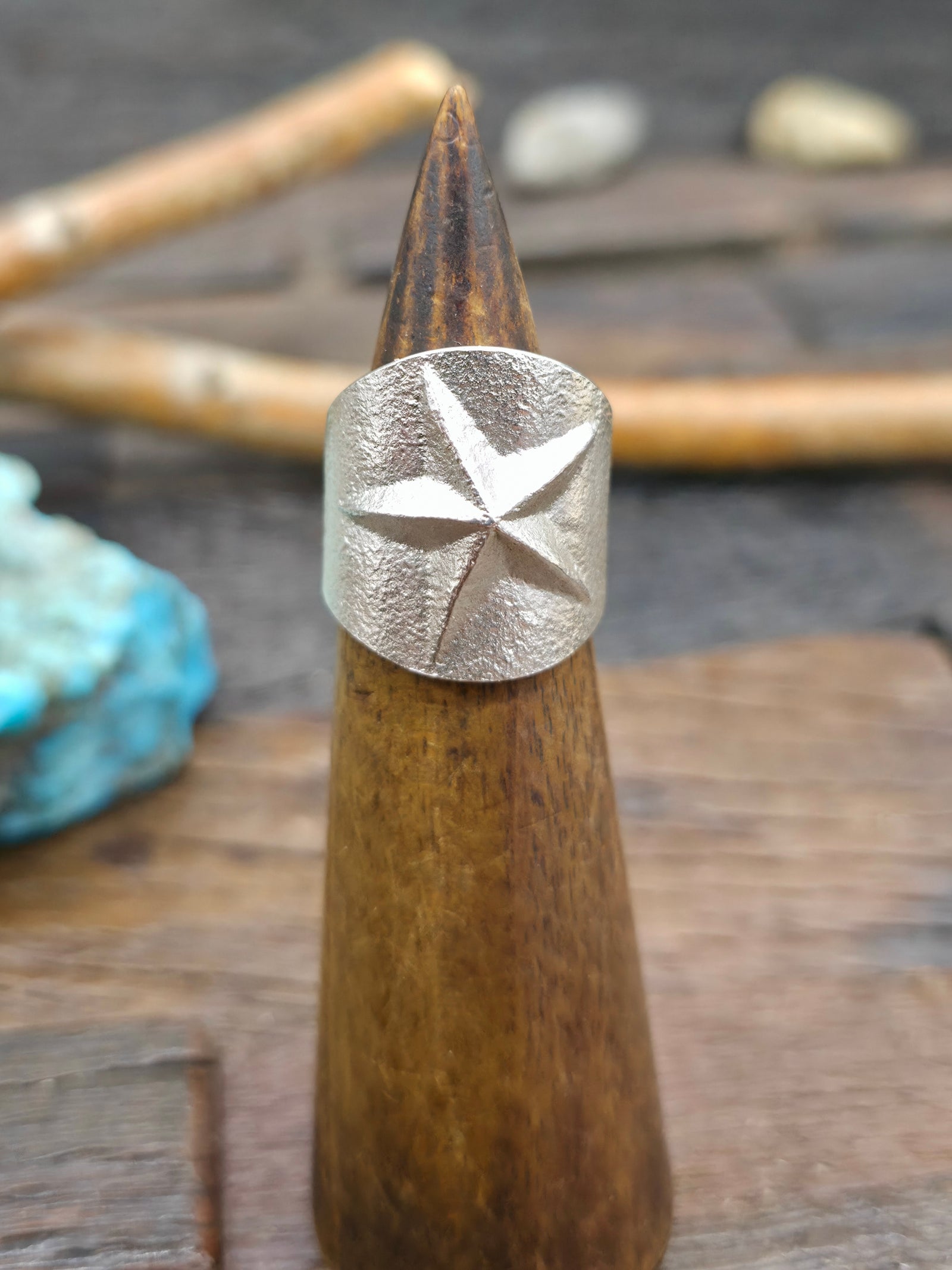 Cast Sterling Silver Star Ring by "KG" - Size 9