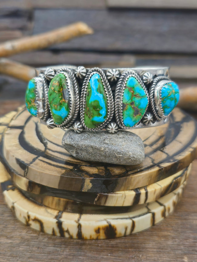 Five Stone Sonoran Turquoise Cuff by Delbert Delgarito - 6 3/4 in.