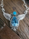 Sterling Silver Blue Topaz and Turquoise Necklace by Mark Yazzie - 20 in.