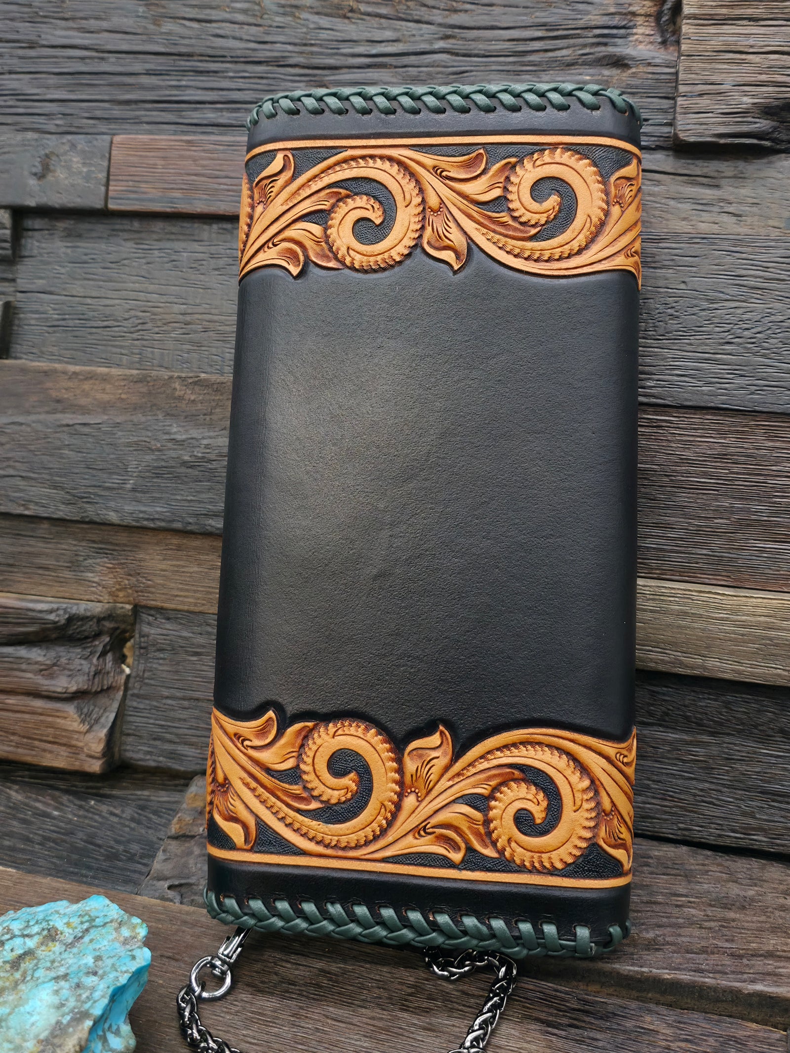 Hammered Black and Brown Leather Crossbody Purse by Leather Chic - 10 in. by 5 in. by 2 in.
