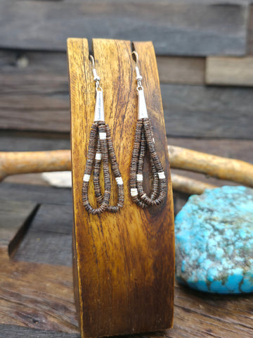 Blue Turquoise and Orange Spiny Oyster Earrings by Lupe Lovato - 3 1/2 in. by 1 1/4 in.