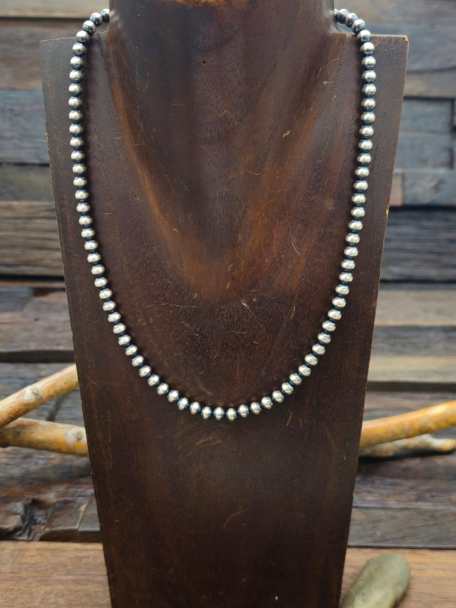 Sterling Silver Oxidized Bead Necklace 5mm 18 in.