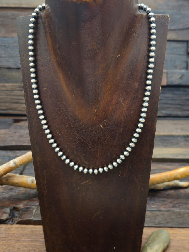 Sterling Silver Oxidized Bead Necklace 5mm 18 in.