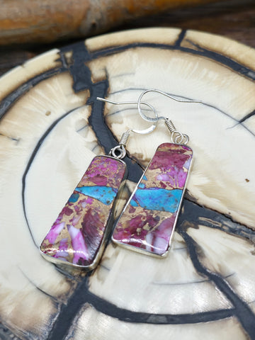 Long Turquoise Slab Earrings with Sterling Silver by Veronica Tortalita