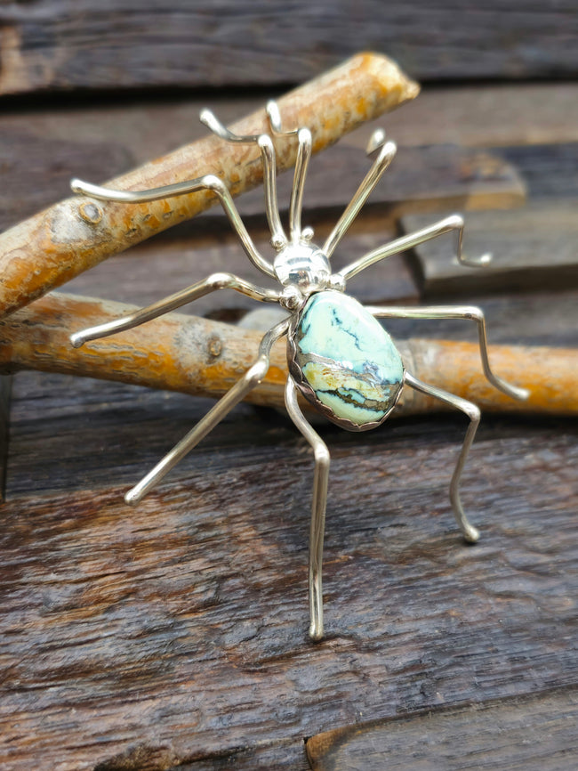 Sterling Silver and Turquoise Spider Pin by Effie Garfield