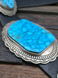 Stamped Sterling Silver Kingman Turquoise Concho Belt by Delbert Delgarito - 60 in.