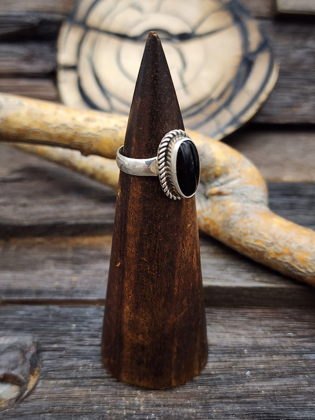 Petite Oval Onyx and Sterling Ring by Prescilla Smith