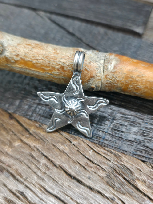 Stamped Sterling Silver Star Pendant by Bo Reeves - 1 1/2 in. by 1 in.