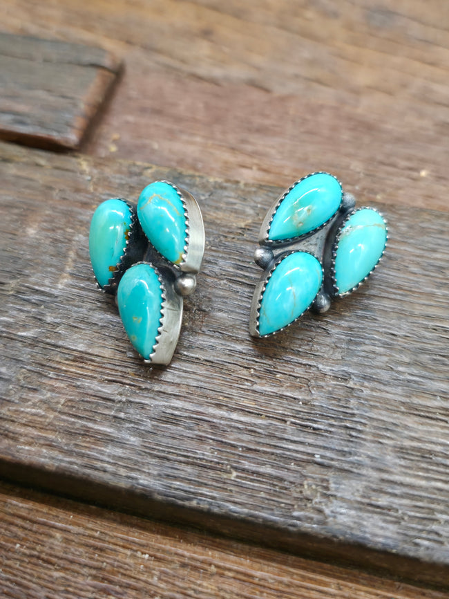 Three Stone Sterling Silver Turquoise Leaf Earrings by Debra Smith - 1 in. by 3/4 in.