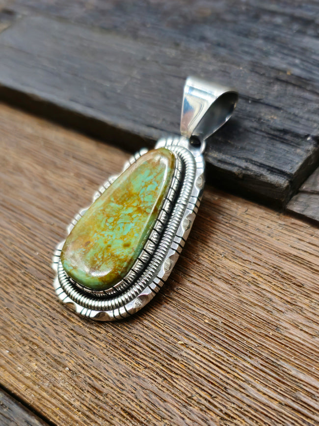Green Turquoise Sterling Silver Pendant by Walter Vandever
