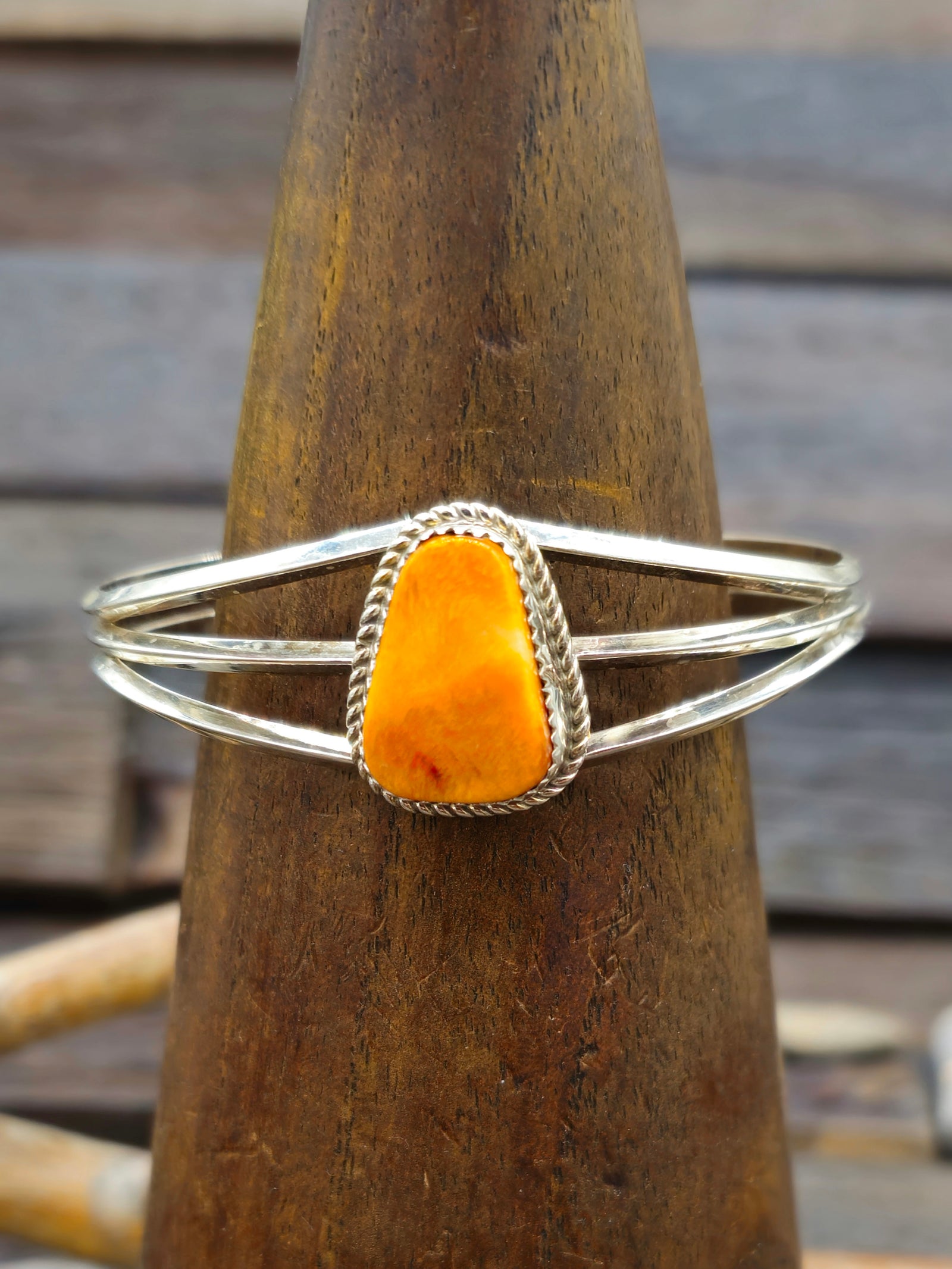 Orange Spiny Oyster Shell Sterling Silver Cuff by Julia Etsitty - 6 in.