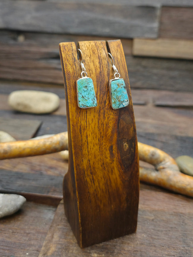 Sterling Silver Green Turquoise Mini Slab Earrings by Veronica Tortalita - 1 1/2 in. by 1/2 in.