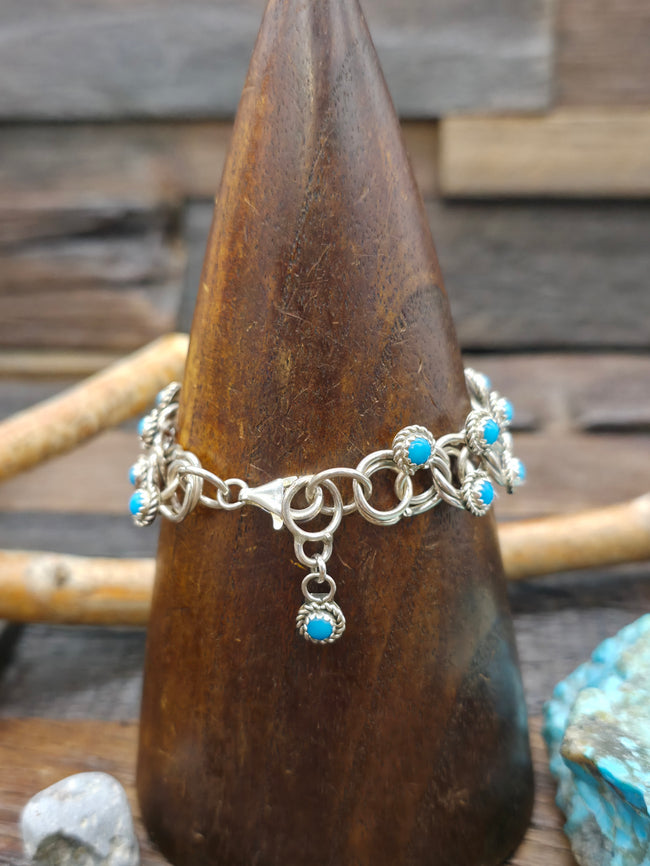 Sterling Silver Blue Turquoise Snake Eye Bracelet by Dillion Cheama - 7 in.