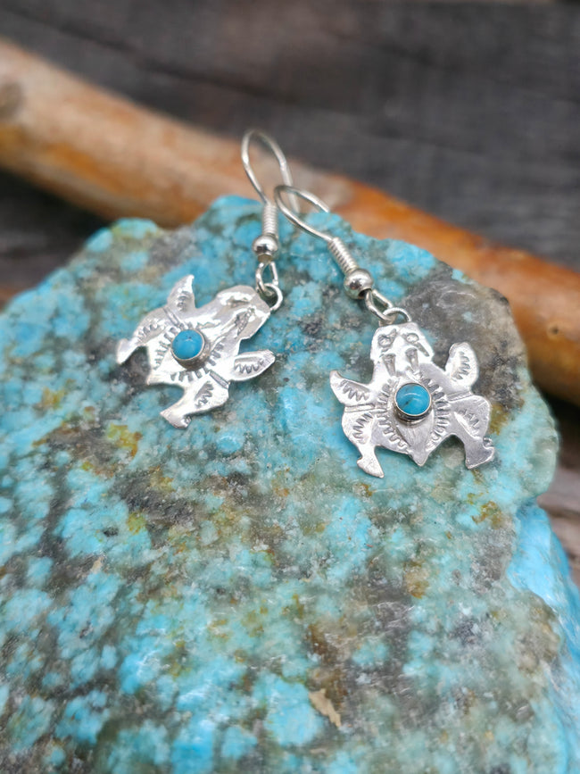 Sterling Silver Turquoise Frog Earrings by Lucille Platero -1 1/4 in. by 1/2 in.