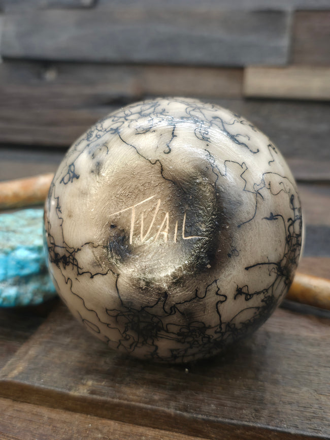 Navajo Horsehair Etched pot by Tom Vail Jr. - 4 1/4 in. by 3 3/4 in.