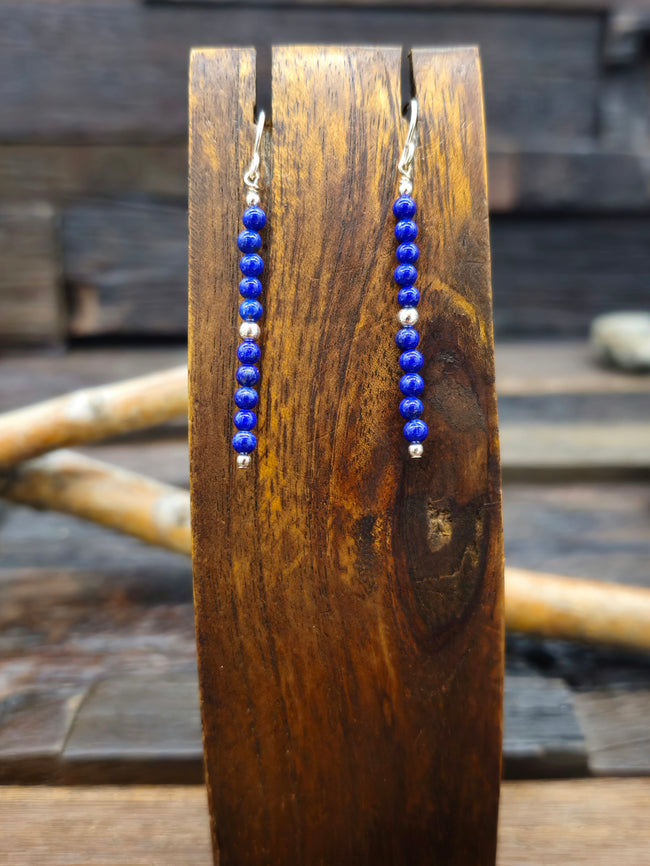 Lapis Lazuli Stone and Sterling Silver Bead Earrings