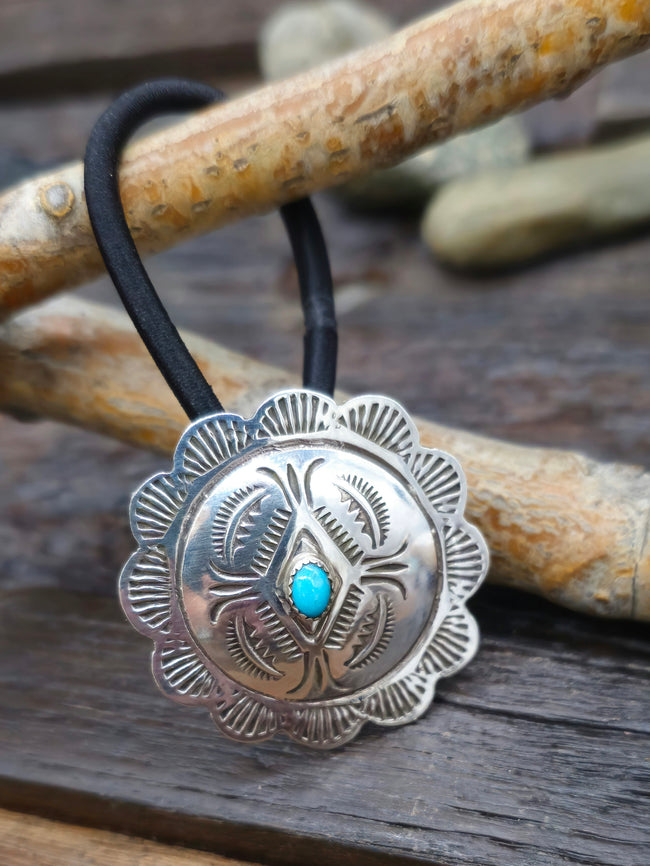 Sterling Silver and Turquoise Hair Tie by Bertha Begay