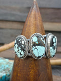 Sterling Silver Sky Horse Turquoise Five Stone Cuff Bracelet by Walter Vandever - 6 1/2 in. with Gap