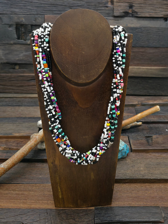 10 Strand Black and White Mixed Bead Necklace by Jacqueline Coriz - 20 in.