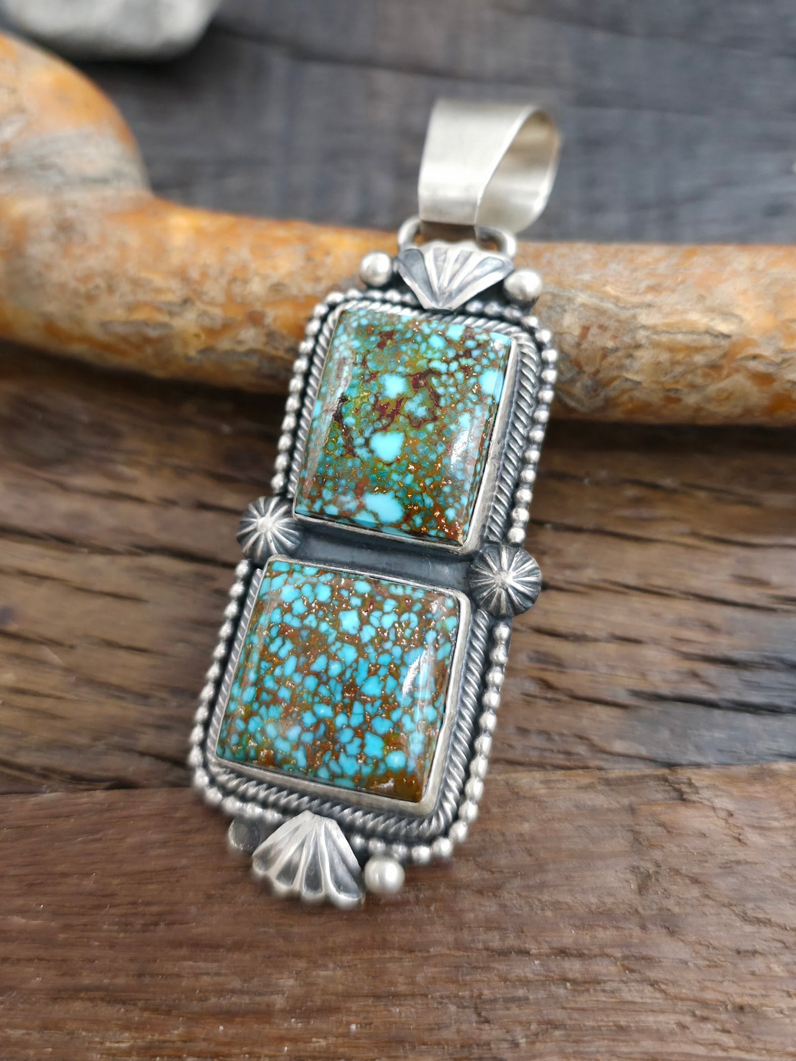 Sterling Silver Kingman Turquoise Two Stone Pendant by Paul Livingston