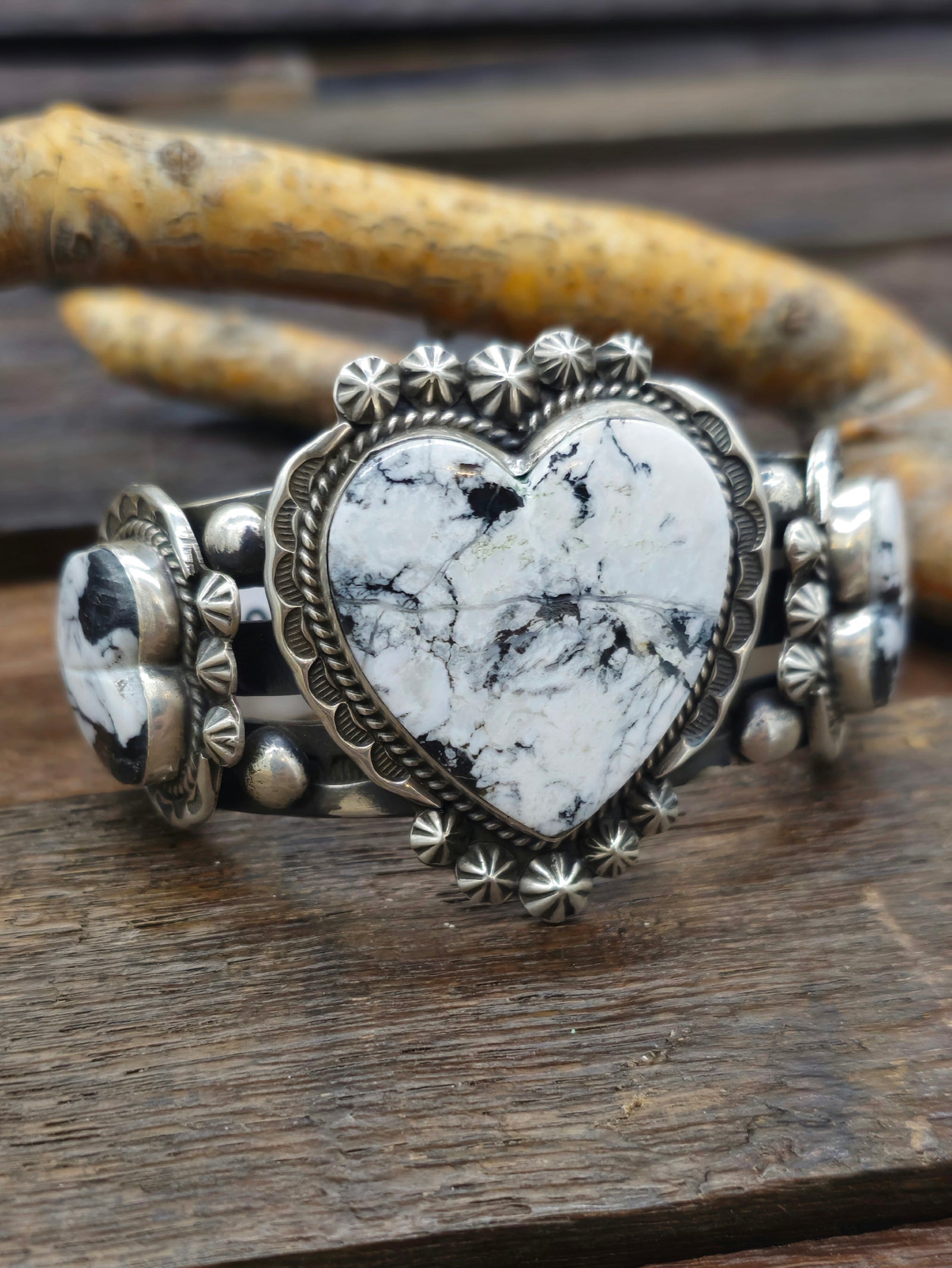 White  Buffalo Heart Cuff by J. Nelson - 6 1/2 in.