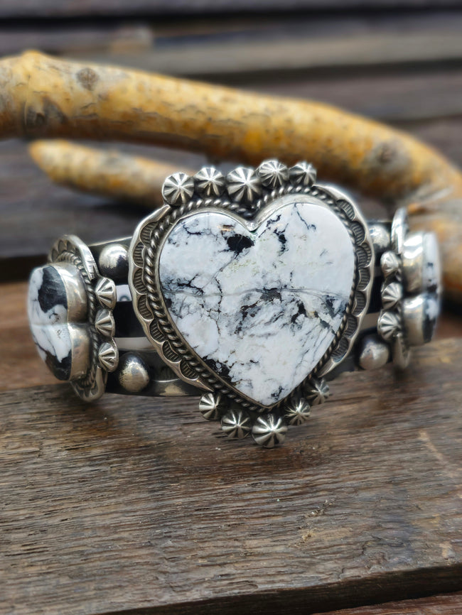 White  Buffalo Heart Cuff by J. Nelson - 6 1/2 in.
