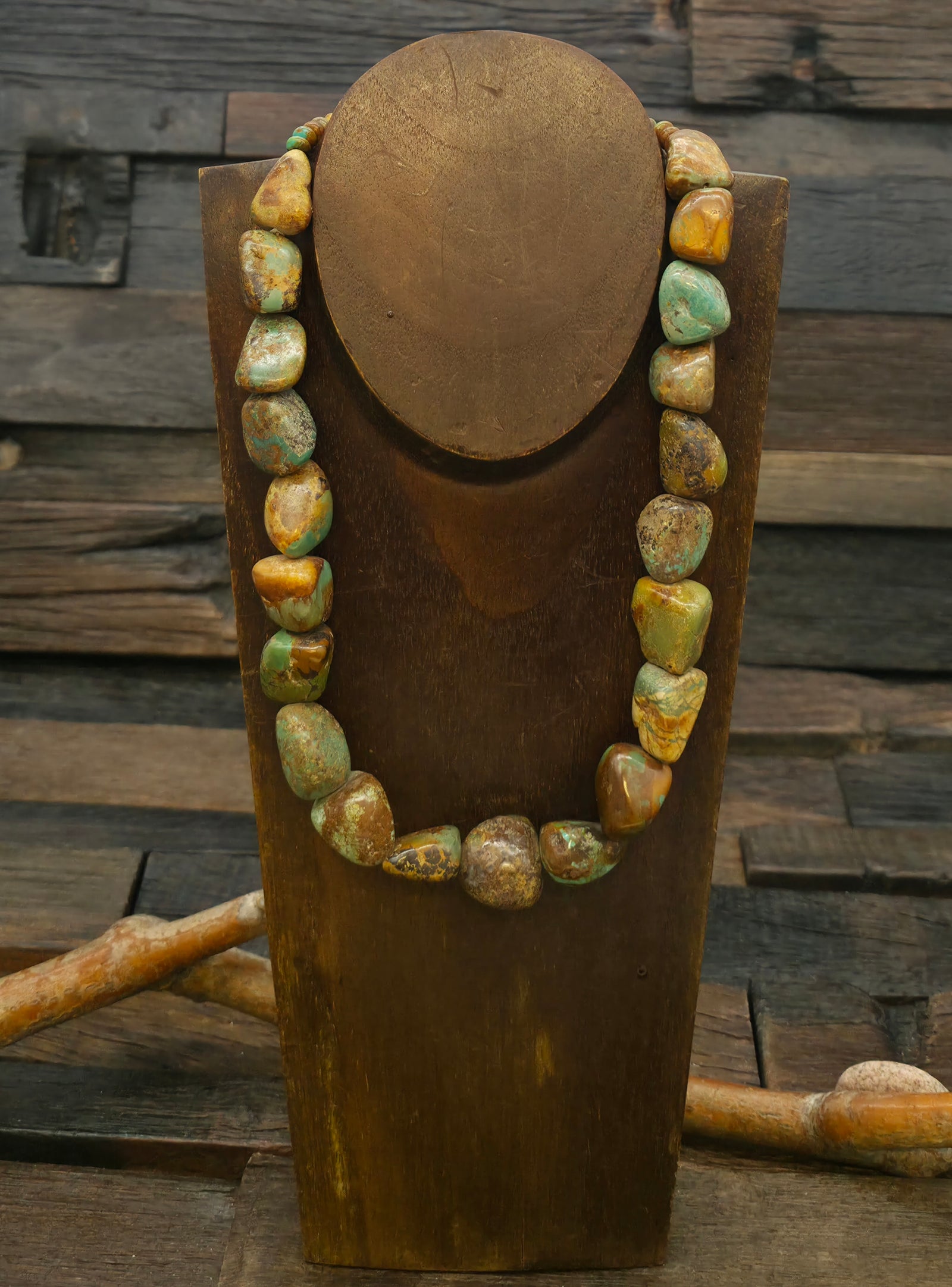 Green Turquoise Nugget Necklace by Lupe Calabaza - 20 in.