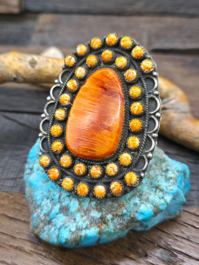 Sterling Silver Orange Spiny Cluster Ring by Devin Brown - Size 9