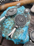 Stamped Sterling Silver Squash Blossom Necklace and Earring Set by Derrick Gordon - 26 in.