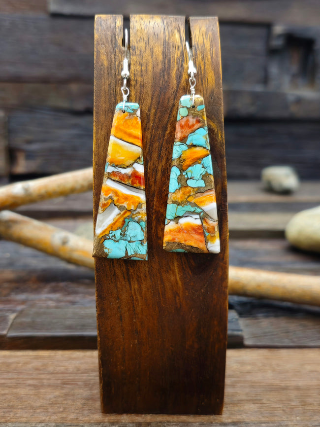 Blue Turquoise and Spiny Oyster Slab Earrings by Jameson Pete