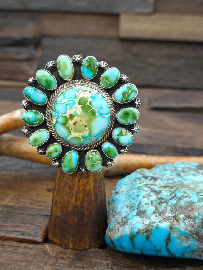 Sterling Silver Sonoran Turquoise Cluster Ring by Geneva Apachito - Size 8.75