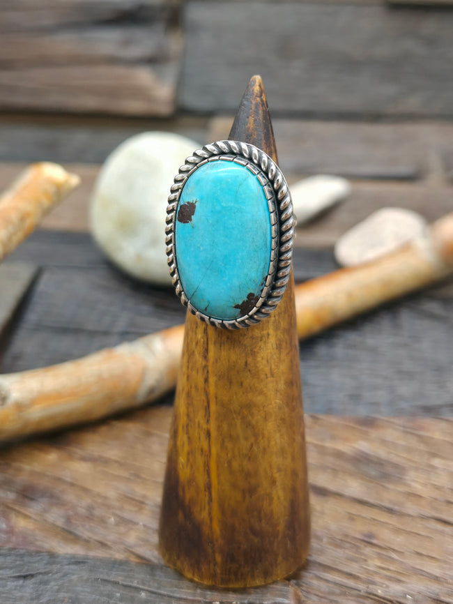 Sterling Silver Turquoise Oval Ring by Walter Vandever - Adjustable