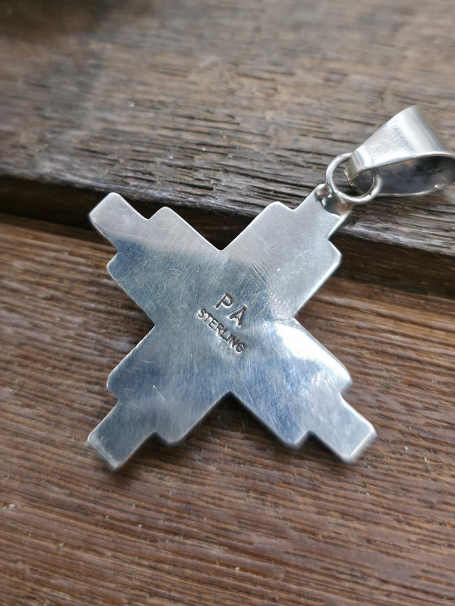 Turquoise and Sterling Silver Zia Symbol Pendant by Priscilla Apache