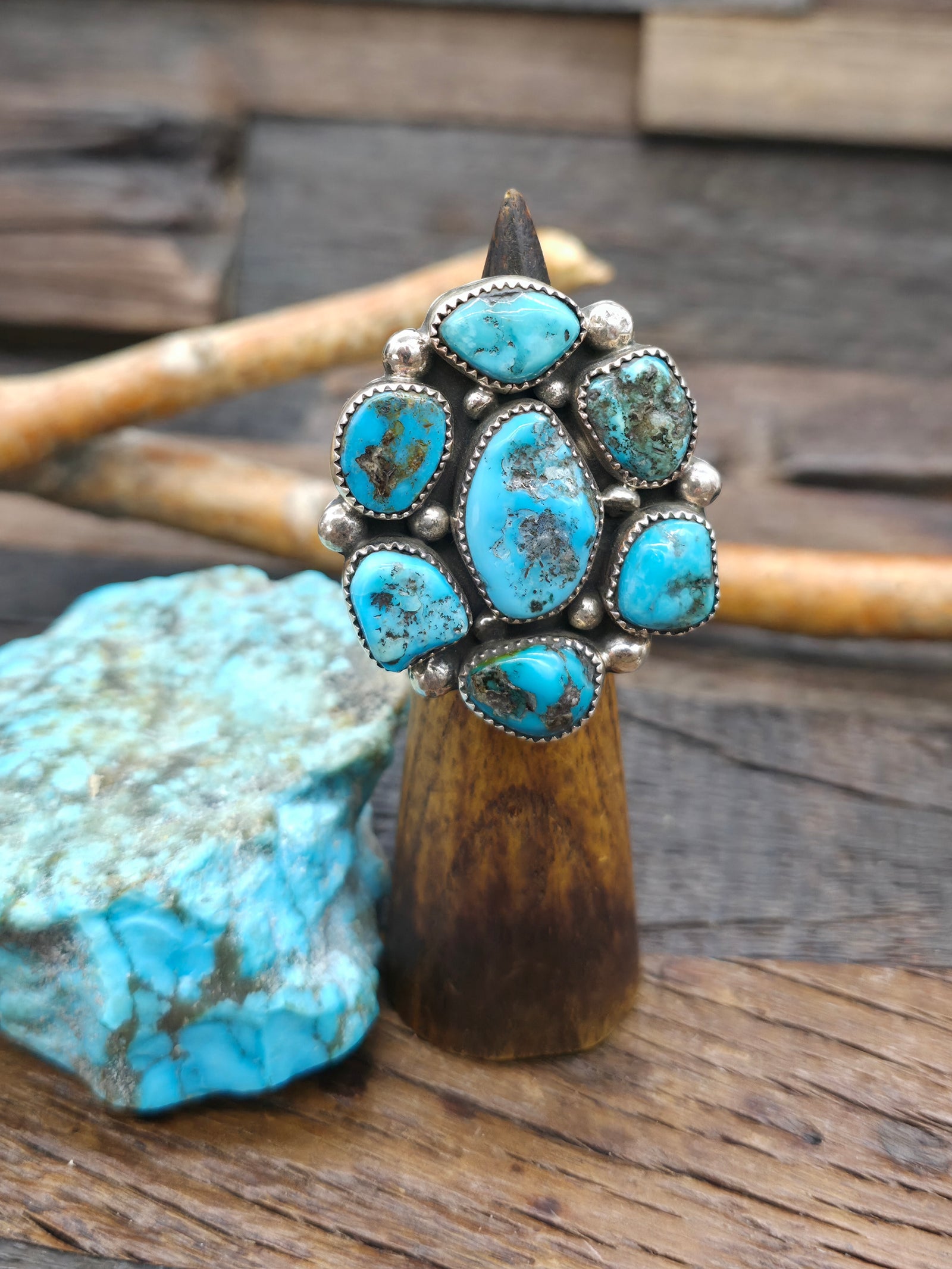 Large Turquoise Cluster Ring by Jeff Largo - Size 9