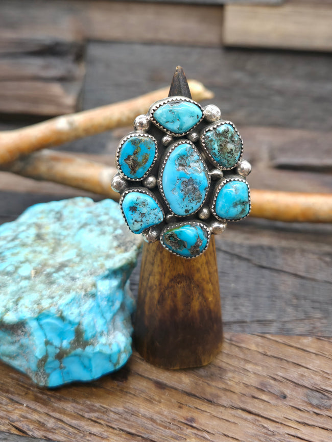 Large Turquoise Cluster Ring by Jeff Largo - Size 9